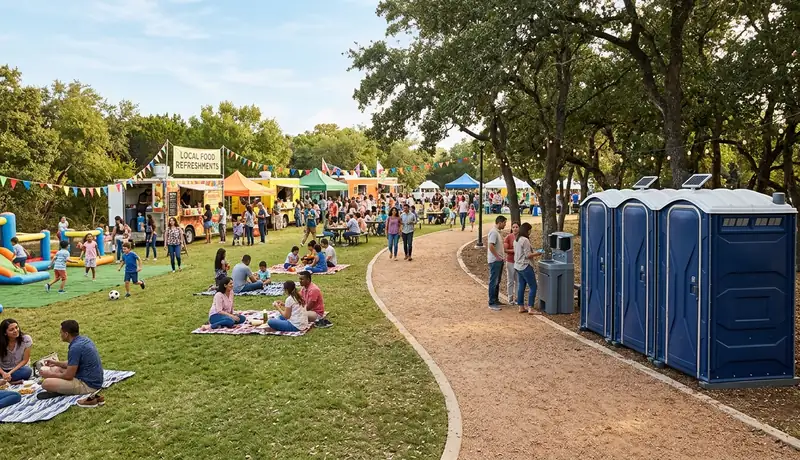 community park event porta potty rental installation in USA in USA