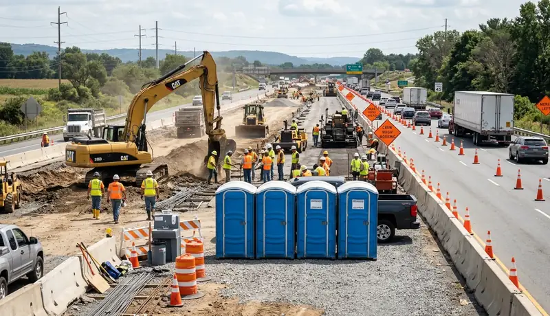 road construction portable toilet rental project in USA in USA